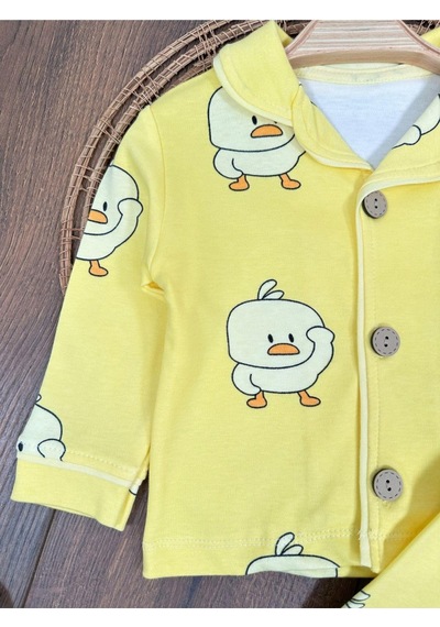 Kruvaze Yaka %100 Pamuk Önden Düğmeli Mevsimlik Ünisex Bebek Ve Çocuk Pijama Takımı 4bb2 Sarı