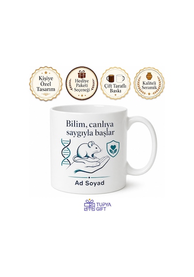 Laboratuvar Hayvanları Uzmanına Etik Araştırma Bilimsel Gelişim Kupa Hediye Bardak Beyaz / Çok Renkli