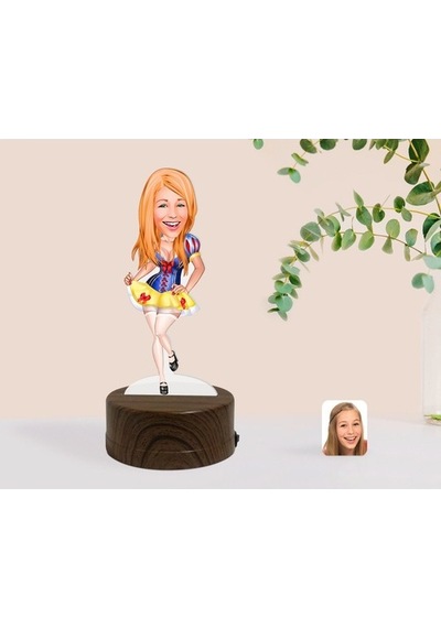 Kişiye Özel Kadın Karikatürlü Dekoratif 3D Biblo Led Işıklı Gece (481497143)