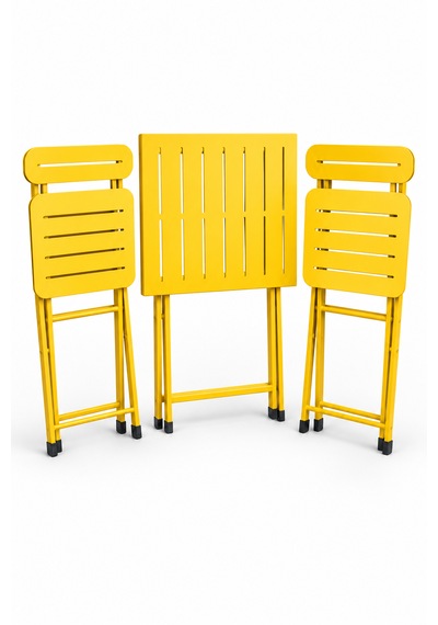 Katlanır Metal Balkon Bahçe Bistro Masa Sandalye Seti 2 Kişilik 1 Masa 2 Sandalye Sarı 1640
