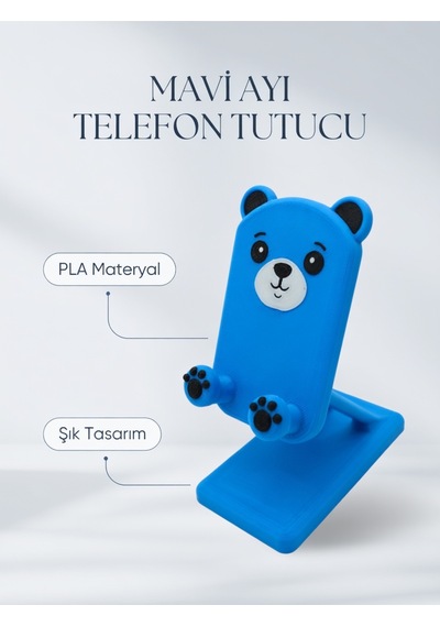 Pati Ve Ayı Tasarımlı Sevimli Telefon Standı - Mavi- Çocuklara/hayvanseverlere