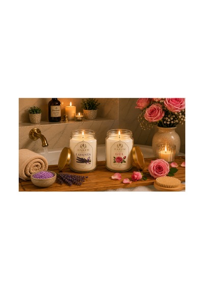 İkili Kokulu Mum Seti Gül &lavanta El Yapımı 150 G X 2 Hediyelik Beyaz