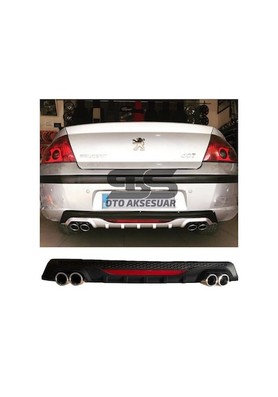 Peugeot 407 Difüzör Arka Tampon Eki 4 Egzoz Çıkışlı Siyah Reflekt