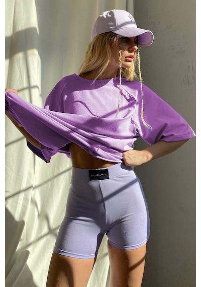 Madmext Lila Oversize Basic Kadın Tişört-lila Lila