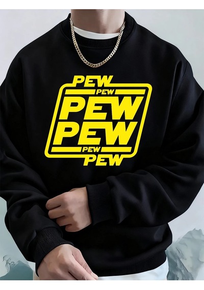 Startmore Tarzsokak Pew Pew Mektup Baskılı Erkek Sweatshirtleri Kışlık Oversize Kapüşonlu Üstler Spor Bisiklet Ya Siyah