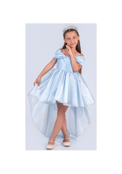 Mnk Baby & Kids Kız Çocuk Düşük Omuz Detaylı Işıltılı Prenses Elbisesi M00760 Mavi
