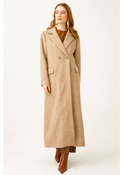 Esswaap Balıksırtı Yün Kumaş Manto Camel-camel Camel