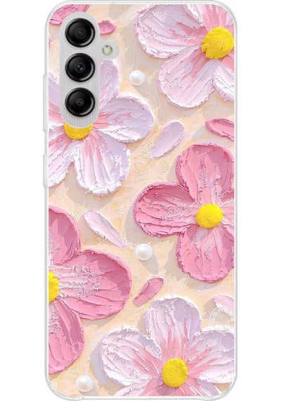 Samsung Galaxy A14 Uyumlu Pembe Beyaz Çiçekler Sulu Boya Baskılı Silikon Kılıf Renkli