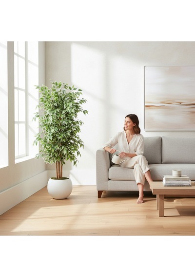Yapay Ficus Ağaç 150 Cm Beyaz Küre Saksı Yeşil