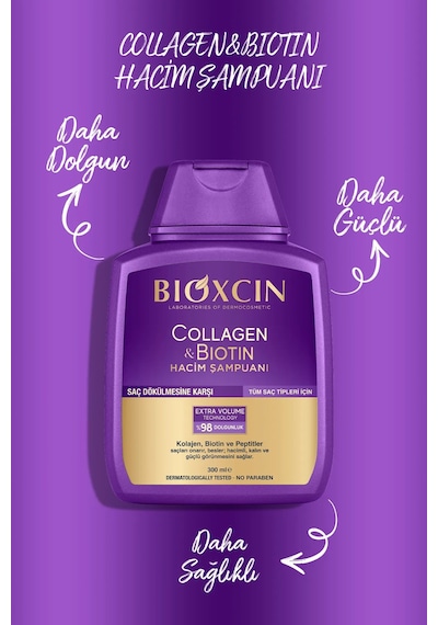 Collagen & Biotin Ekstra Hacim Şampuanı 300 Ml - Kolajen Biotin İnce Seyrek Saçlar 3'lü