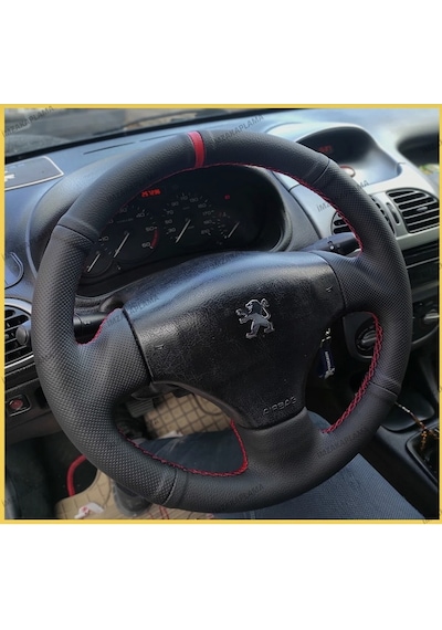 Peugeot 206 Araca Özel Direksiyon Kılıfı Noktalı Düz Kırmızı Dik