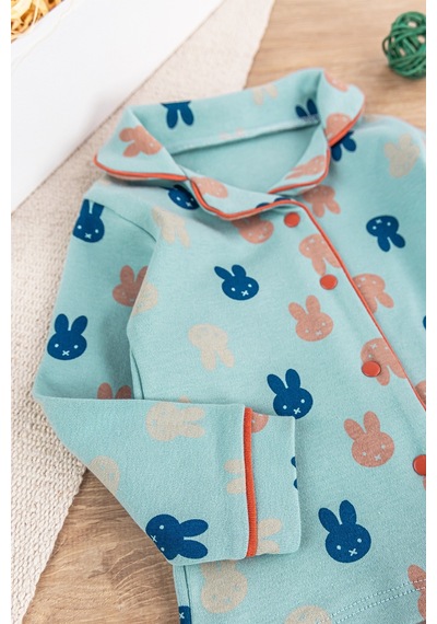 Babymod Önden Çıt Çıtlı Tavşan Desenli Yeşil Pamuklu Erkek Bebek/çocuk Pijama Takımı 001