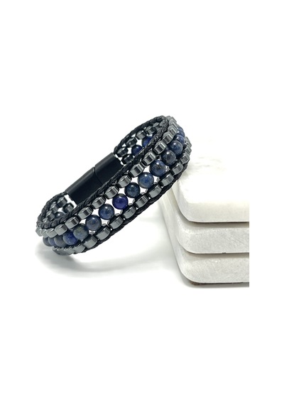 Sertifikalı Lapis Lazuli Taşı Erkek Bileklik Çelik Kilitli, Doğal Taş Tasarım, Şık Ve Özgün Lacivert