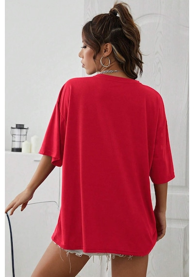 Unisex Holiday Baskılı Tasarım Tshirt Kırmızı