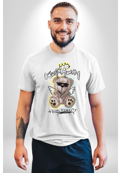 Gerçeklikten Uzak Tutun Unisex Unisex Beyaz Organik Baskılı T-shirt Penye Yüksek Kalite Beyaz