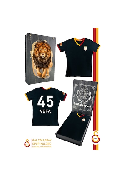 Galatasaray Lisanslı Siyah Basic Çocuk Kişiye Özel T-shirt Ahşap Kutulu SIYAH