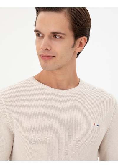 U.S. Polo Assn. Erkek Slim Fit Bisiklet Yaka Krem Basic Kazak 50298282-VR071