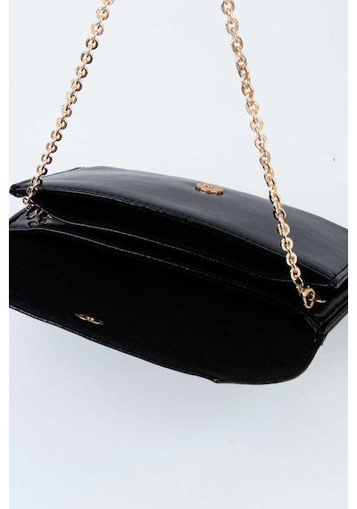Vivaq Kadın Siyah Rugan Zarf Tasarım 2 Bölmeli Mini Zincir Askılı Çıt Çıt Kapama Clutch Ve El Çantası