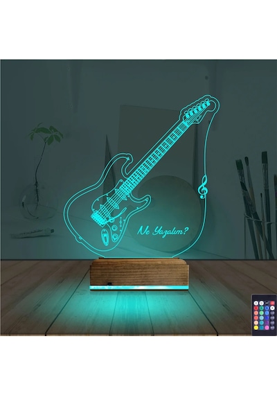 Luvivia Elektro Gitar Müzik Kişiye Özel 3d Lamba - Masa Gece Lambası V1 Şeffaf
