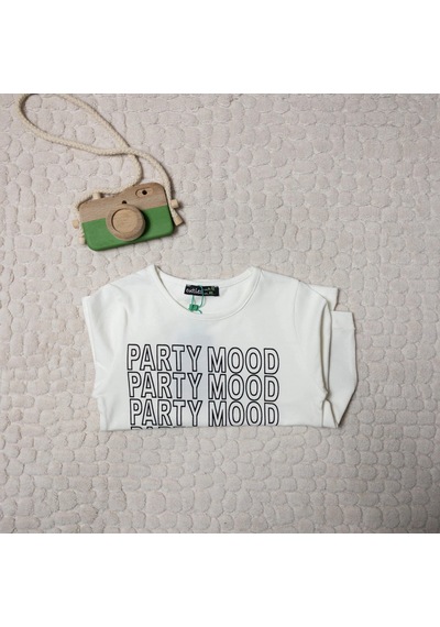 Momikon Kız Çocuk Party Mood Yazılı Pamuklu Sweat Krem