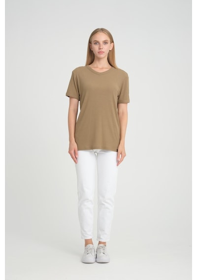 Alexandergardı Fitilli V Yaka Comfort Fit T-shirt E24-74602 001