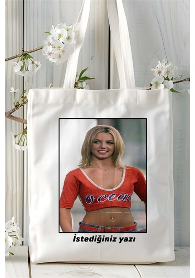 Art Hediye Britney Spears Baskılı Bez Çanta Omuz Çantası Kişiye Özel Desen 1 Çok Renkli