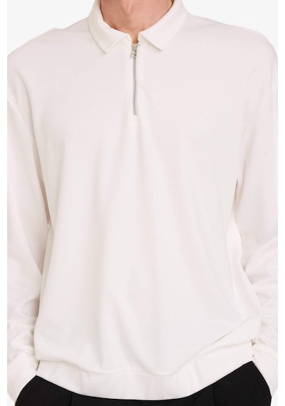 Defacto Regular Fit Polo Yaka Yarım Fermuarlı Sweatshirt G7492ax25auer105 Ekru-er105