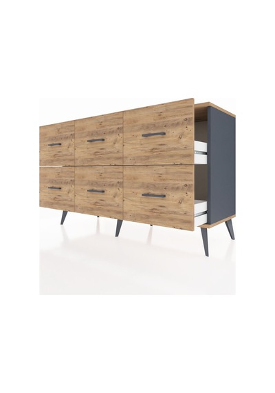 Hyperion Konsol 6 Çekmeceli 132x44x83 Antrasit-çam Çam Hyperion Konsol 6 Çekmeceli 132x44x83 Antrasit-çam Çam