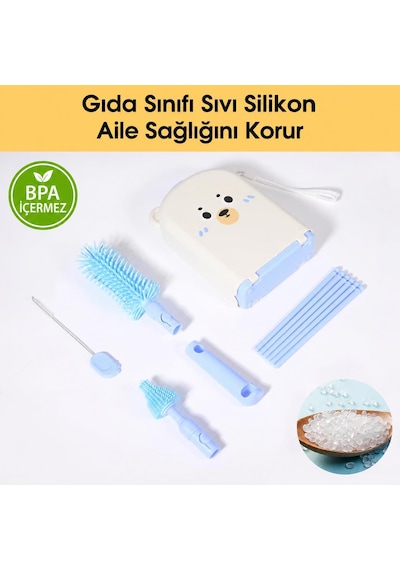 Valkyrie Ayıcık Seyahat Biberon Emzik Pipet Temizleme Seti Silikon Fırça Kurutma Standı Taşıma Kutusu