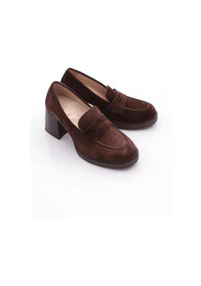 Dgn 361 Kadın Topuklu Loafer Ayakkabı Kahve Süet
