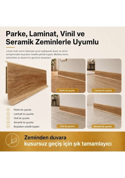 Linela Suya Dayanıklı Pvc Süpürgelik 8 Cm - Newcastle Meşe - Lnl407