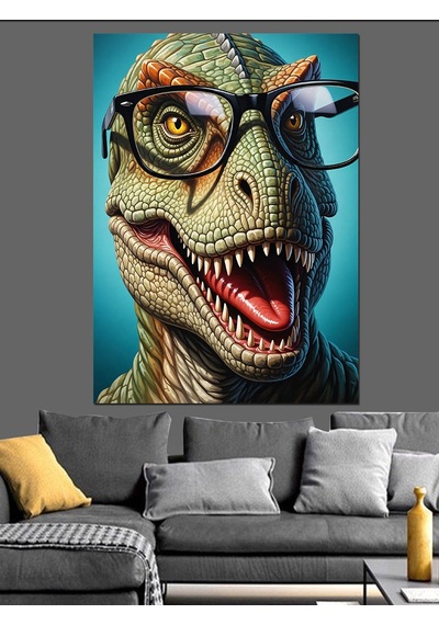 Ahşap Tablo Gözlüklü Dinozor Rex Portresi