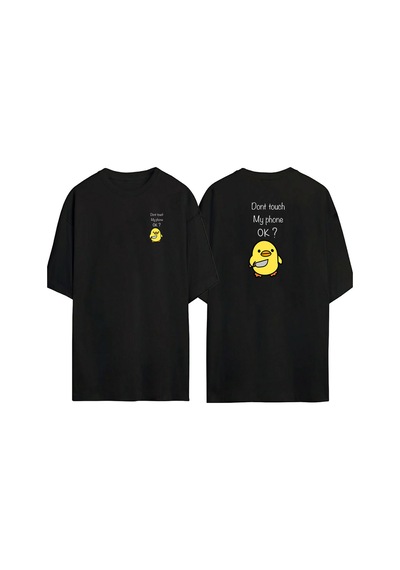 Thewert Unisex Dont Touch My Phone Ok Ön Arka Baskılı Sıyah Oversize T-shirt Siyah