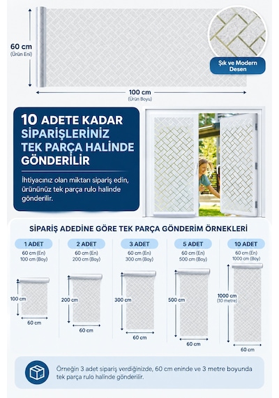 Deconitte Geometrik Desenli Statik Cam Filmi Buzlu Yapışkansız Mahremiyet Ve Dekoratif Cam Folyosu 60x100cm