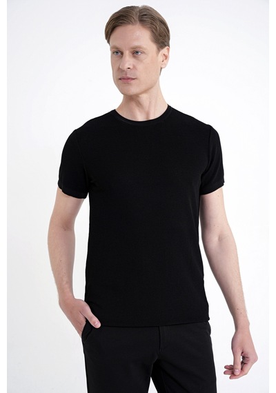 Efor Comfort Fit Rayon Karışımlı Siyah Bisiklet Yaka Tişört Ts 925