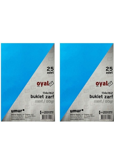 Oyal Buklet Zarf Mavi 80 G Silikonlu 11.4 X 16.2 - 2'Li