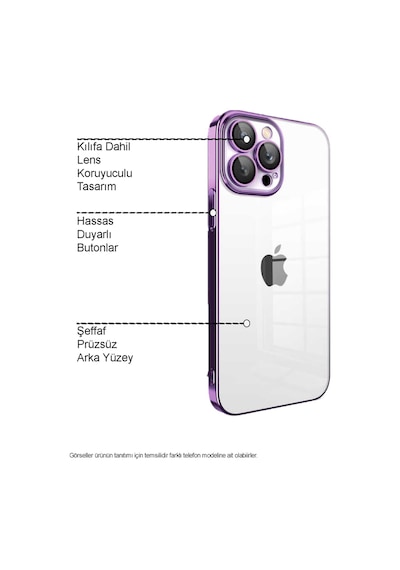 Apple Uyumlu  iPhone 12 Pro Max ile Kapak Lens Korumalı Arkası Şeffaf Sert Mika Kılıf - Mavi