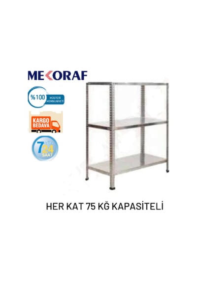 Mekoraf 3 Katlı 31X93 100Cm Yükseklik Raf Sistem Gri