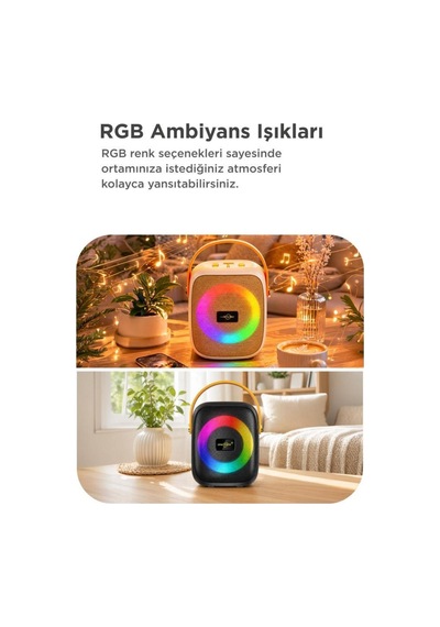 Bluetooth Hoparlör Rgb Işıklı Fm Radyo Kablosuz Taşınabilir Speaker Gts-1679