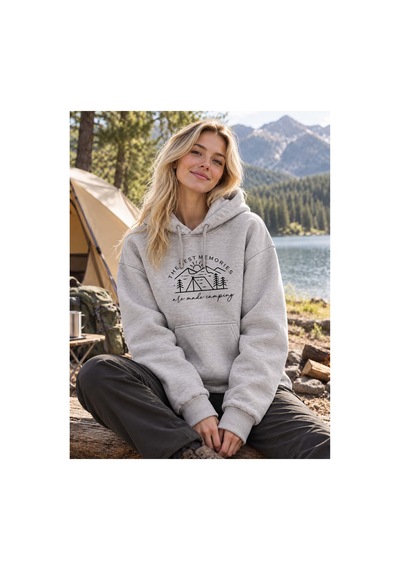 North Whiskers Kamp Anıları Baskılı Unisex Hoodie Outdoor Doğa Temalı Kapüşonlu Sweatshirt Gri - 931461244 Gri - 931461244 Gri