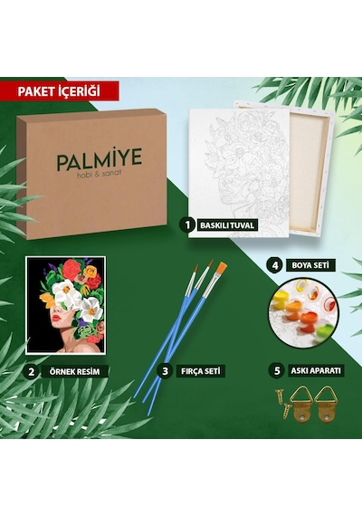 Palmiye Hobi Sanat Sayılarla Boyama Tuval Seti Fırça Boya Dahil Çıtalı 40x50 Cm - Romantik