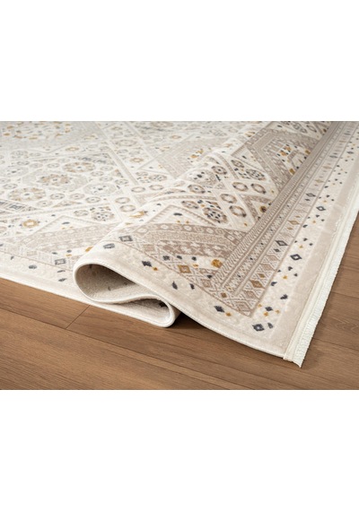 Look Classıc Lk002g Geometrik Desen Krem Gri Akrilik Yumuşak Tozuaz Dokuma Taban Salon Halısı-1030 Krem - Gri