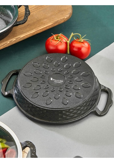 Crystal 24cm Yapışmaz Taban Yumurta,omlet,sucuk Kapaklı Sahan Siyah Gümüş