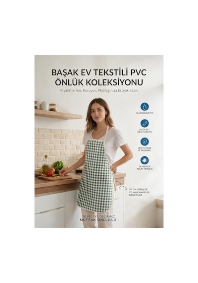 Mavi Pötikareli Su Geçirmez Pvc Muşamba Önlük - 1 Adet 50 Cm Önlük Biyeli Su Geçirmez Önlük Yeşil