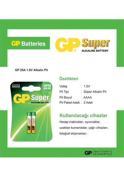 Gp Lr61 Aaaa 25a Super Alkalin Pil 2 Li