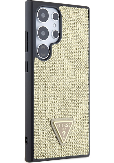 Galaxy S24 Ultra Uyumlu Kılıf Guess Lisanslı Taşlı Arka Yüzey Üçgen Logolu Kapak Pembe