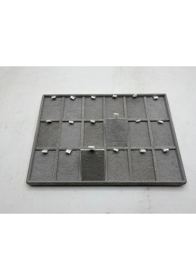 Süet Kumaş Koyu Gri 34-24 Cm Ayaklı 18 Pedli Kolye Tabla Standı
