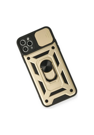 Apple iPhone  Uyumlu  11 Pro Kılıf Pars Lens Yüzüklü Silikon - Gold Çok Renkli