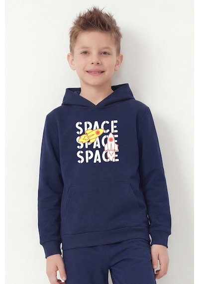 Fyk Kids Kanguru Cepli Kapüşonlu Baskı Detaylı Erkek Çocuk Sweatshirt Lacivert