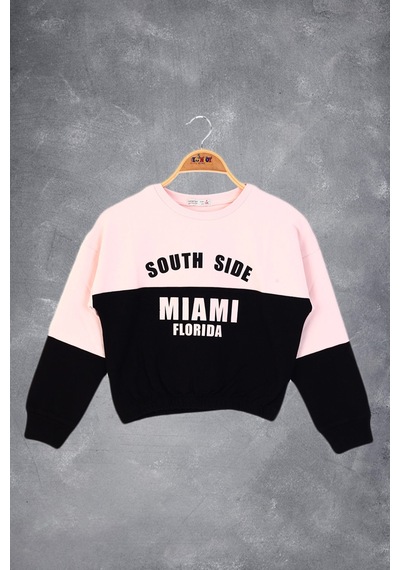 Toontoy Kız Çocuk Mıamı Baskılı Sweatshirt Pudra